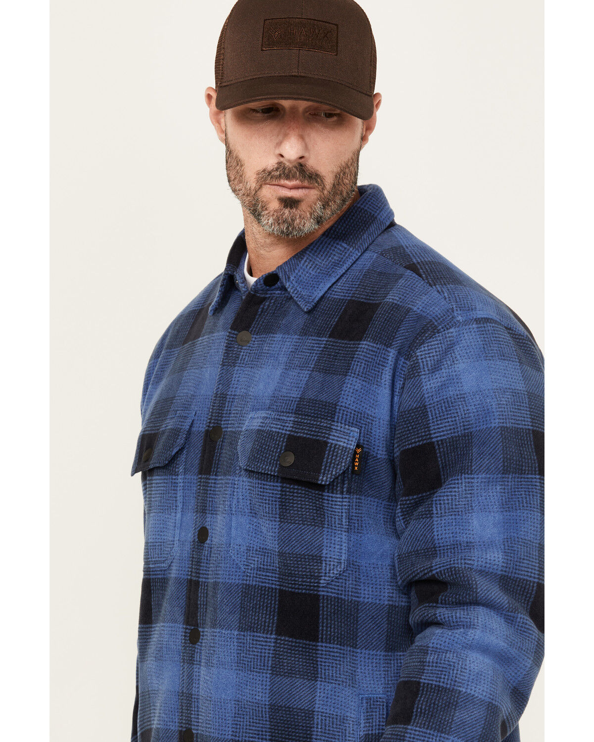 Image #2 - Hawx Men's Ainsley Plaid Print Long Sleeve Snap Polar Fleece Shirt Jacket, Navy, hi-res