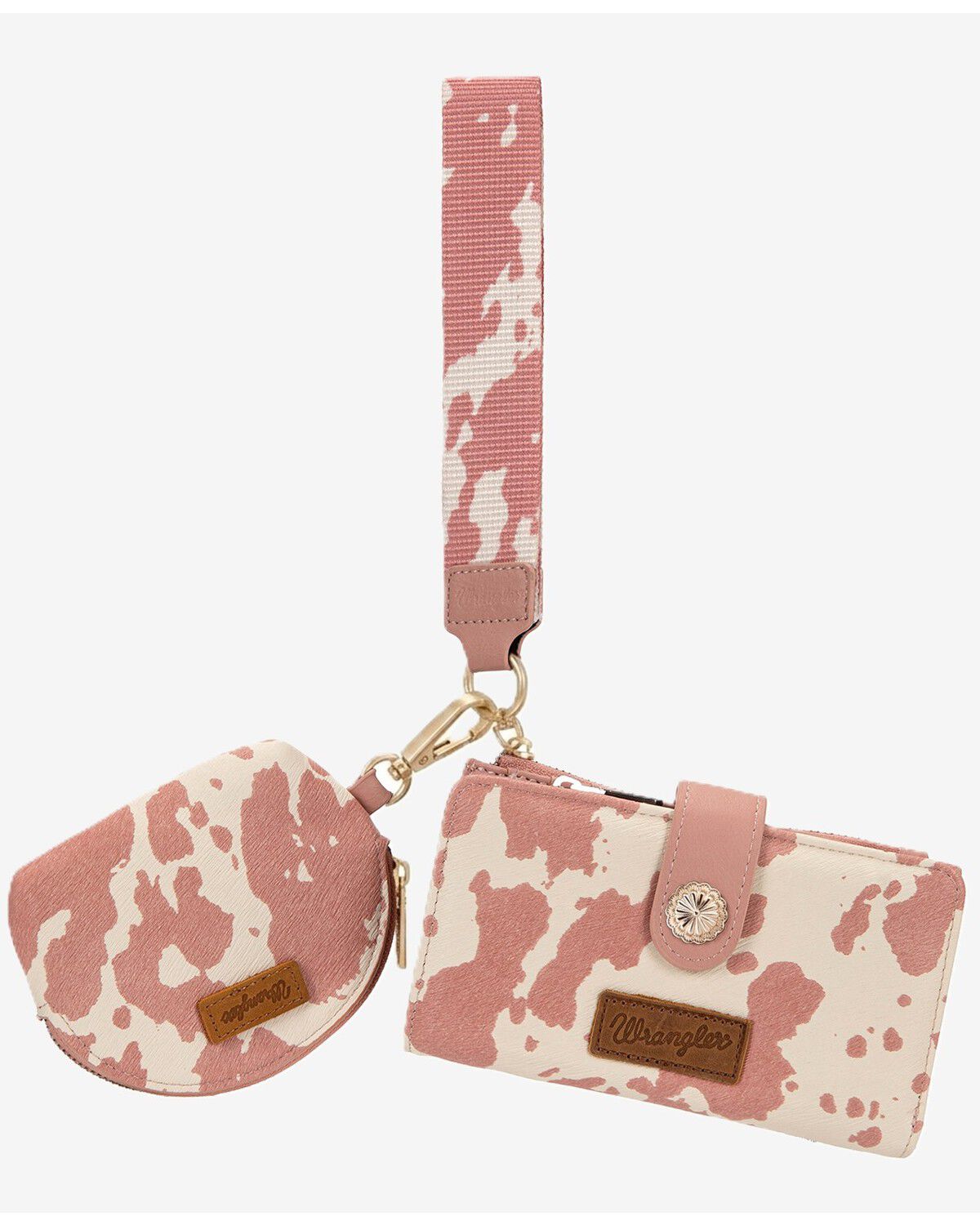 Image #1 - Wrangler X Boot Barn Women's Cow Print Wristlet Set - 3 Piece, Pink, hi-res