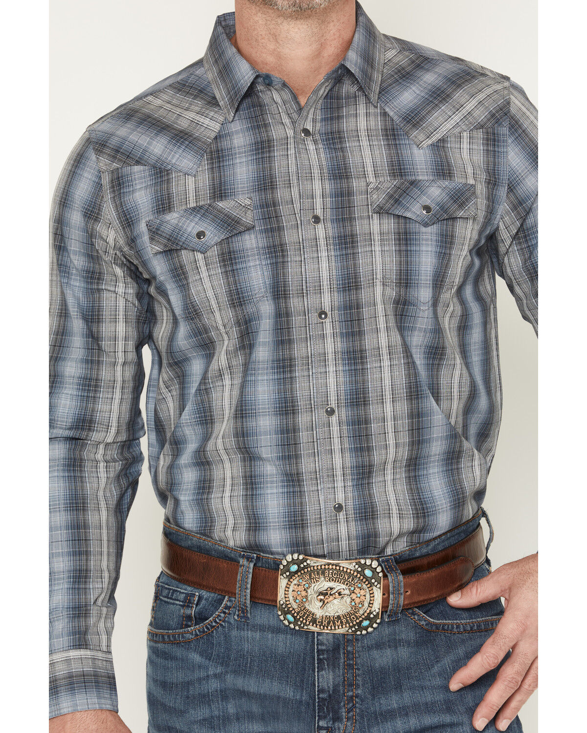 Image #3 - Cody James Men's Wild Creek Plaid Print Long Sleeve Snap Western Shirt, Blue, hi-res