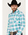 Image #2 - Rough Stock By Panhandle Men's Stretch Ombre Plaid Long Sleeve Pearl Snap Western Shirt, Aqua, hi-res