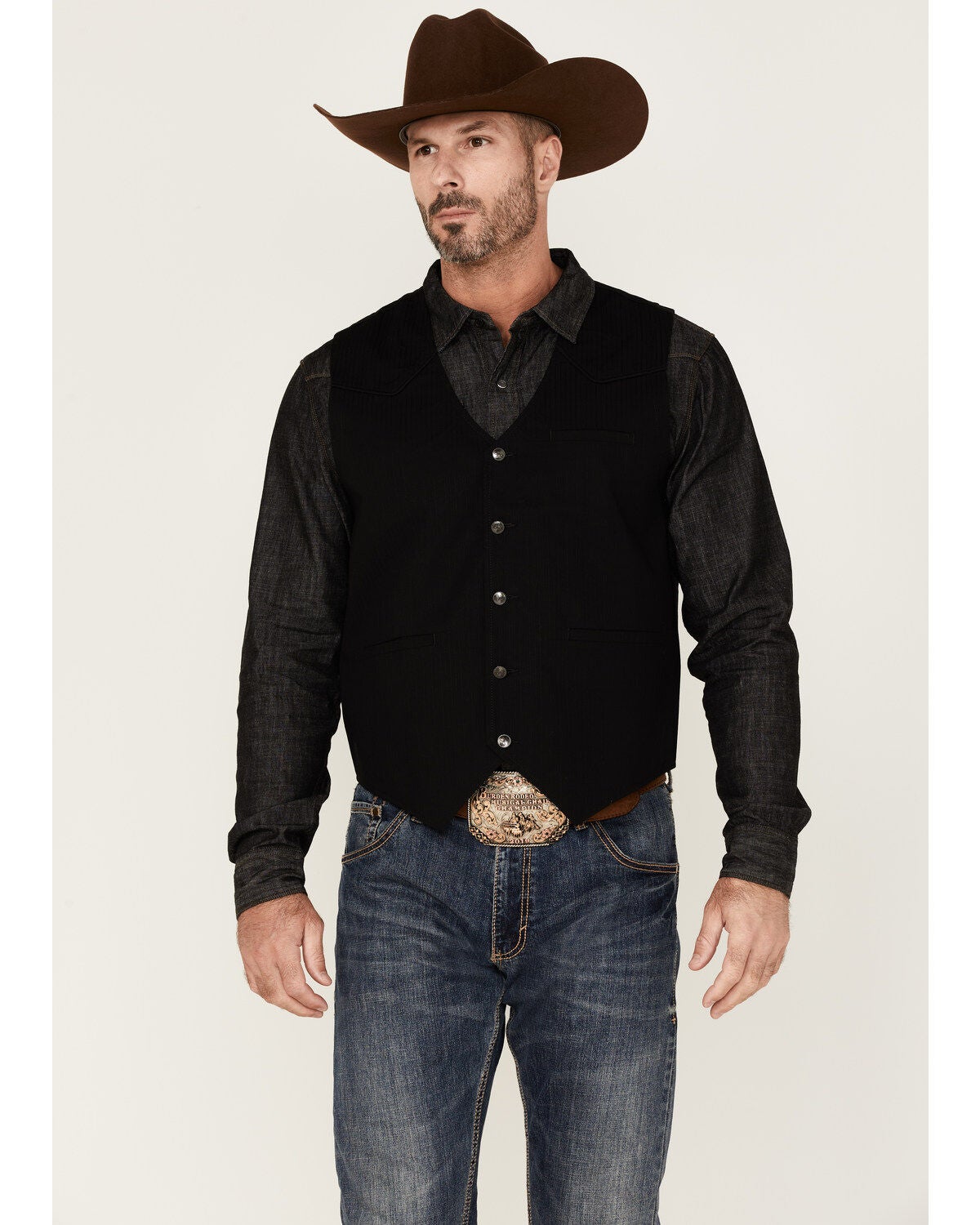 Moonshine Spirit Men's Sunday Brunch Button Down Western Vest, Black, hi-res