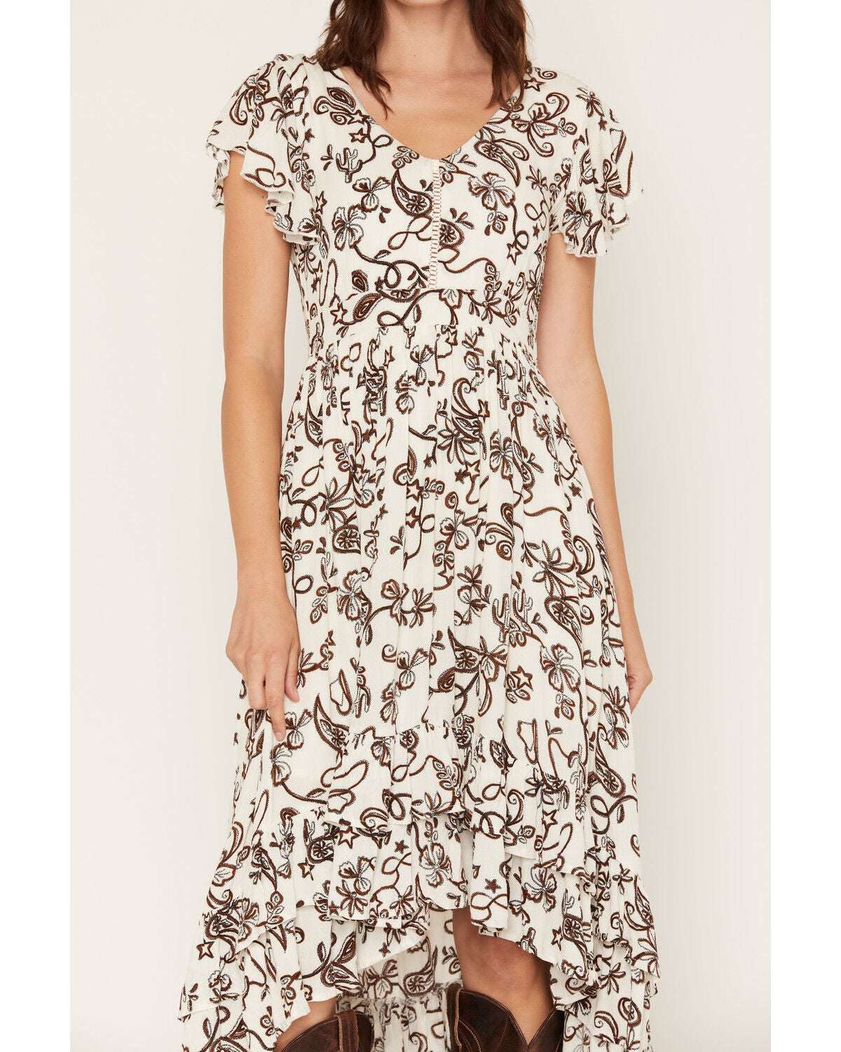 Image #3 - Rosabelle Honey Women's Western Print High Low Midi Dress, Cream, hi-res