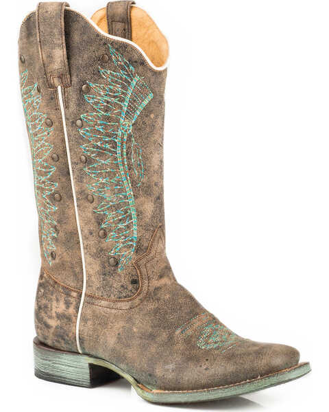 Image #1 - Roper Women's Embroidered Headdress Studded Western Boots - Square Toe, , hi-res