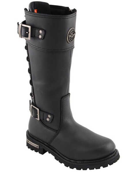 Image #1 - Milwaukee Leather Women's Calf Laced Riding Boots - Round Toe, Black, hi-res