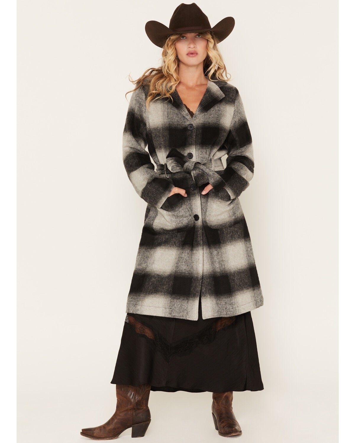 Outback Trading Co Women's Brooklyn Plaid Print Button-Down Coat, Grey, hi-res