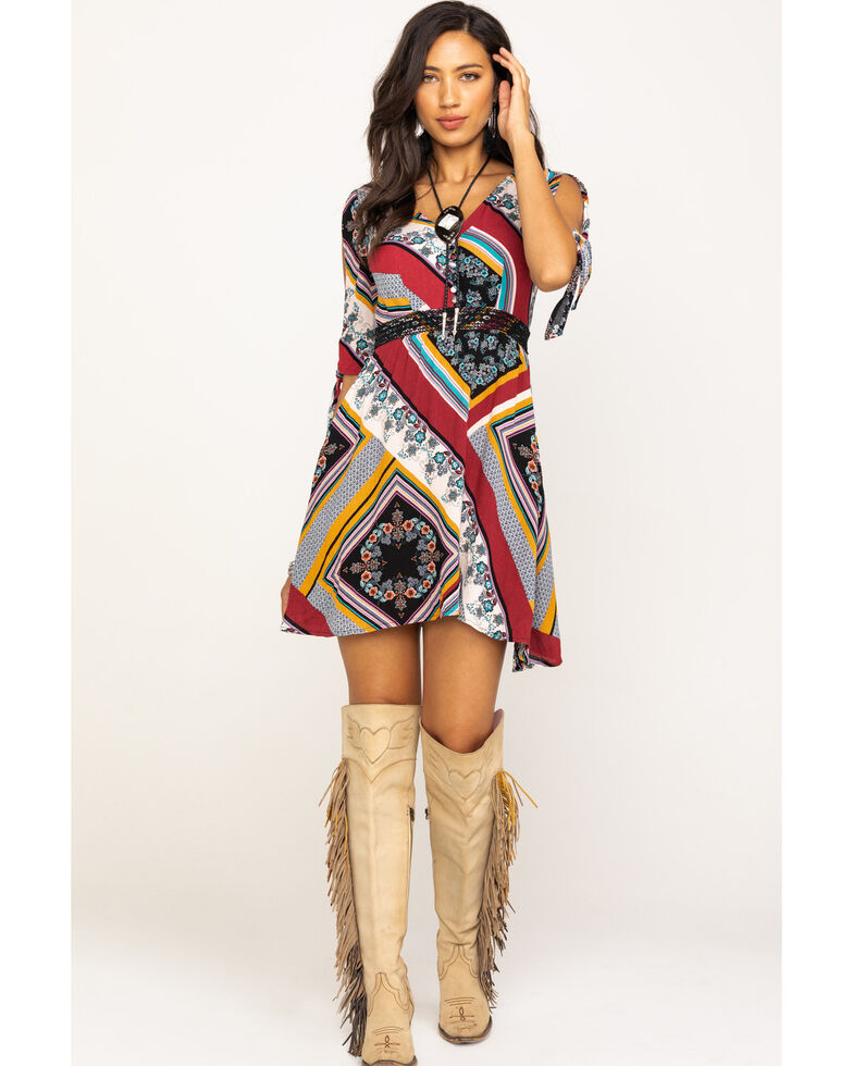 Shyanne Women S Floral Patchwork Cold Shoulder Dress Boot Barn