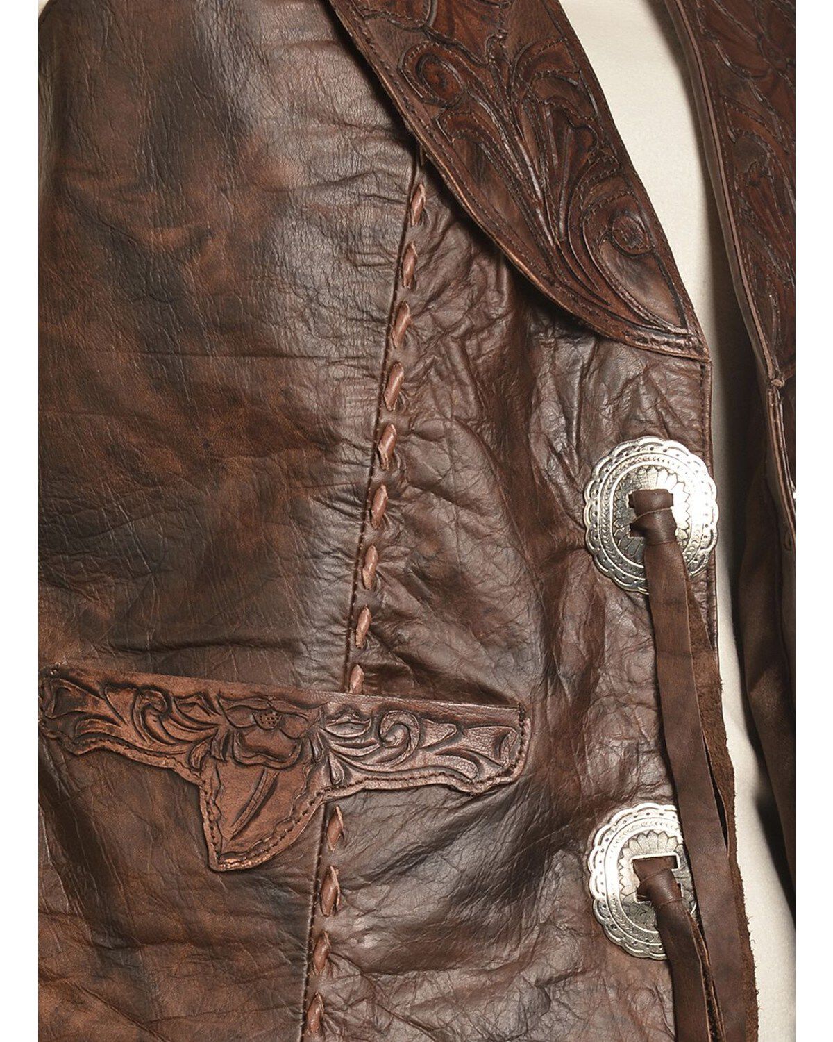 Image #2 - Kobler Floral Tooled Leather Vest, Brown, hi-res