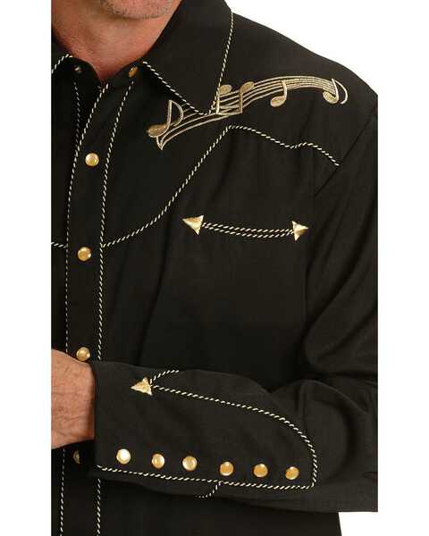 Image #2 - Scully Music Note Embroidered Retro Western Shirt - Big & Tall, Black, hi-res