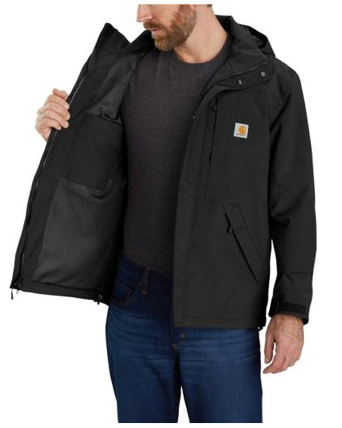 Image #3 - Carhartt Men's Shoreline Storn Defender Loose Heavyweight Zip-Front Work Jacket - Tall, Black, hi-res
