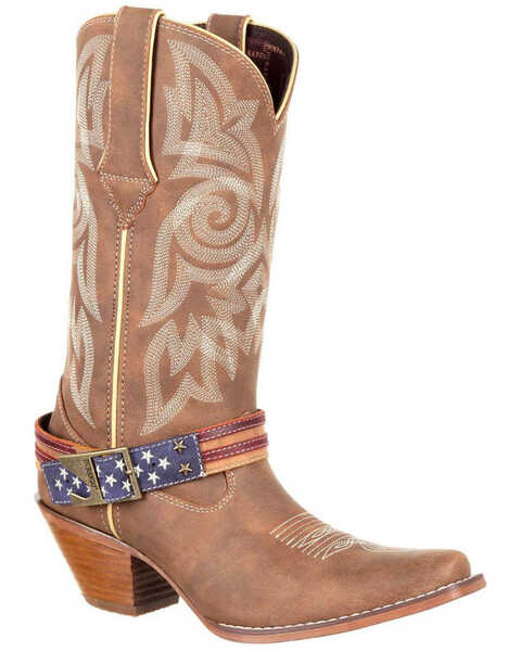 Image #1 - Durango Women's American Flag Buckle Western Boots, Brown, hi-res