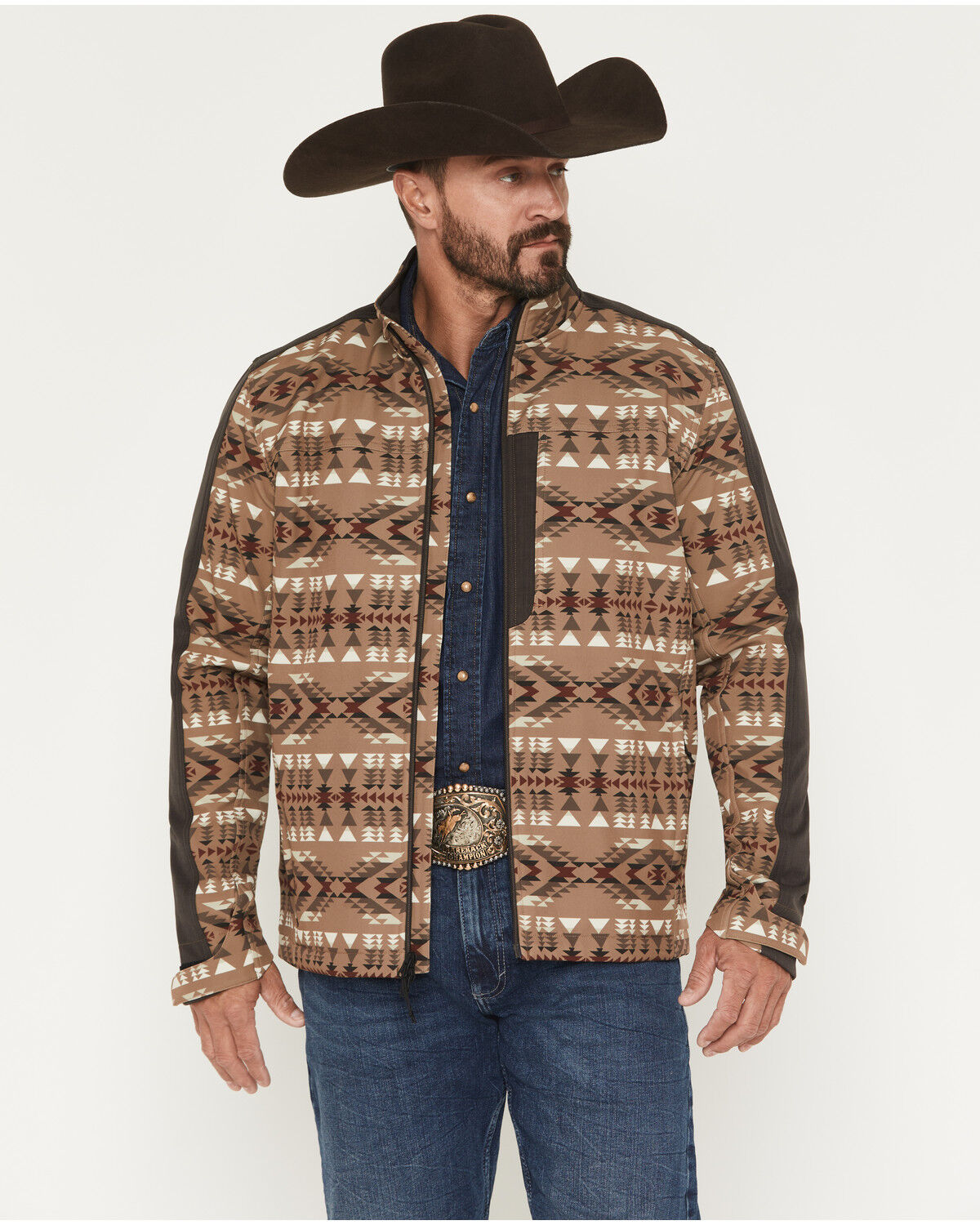 Image #1 - Cody James Men's Calhoun Southwestern Print Textured Softshell Jacket, Brown, hi-res