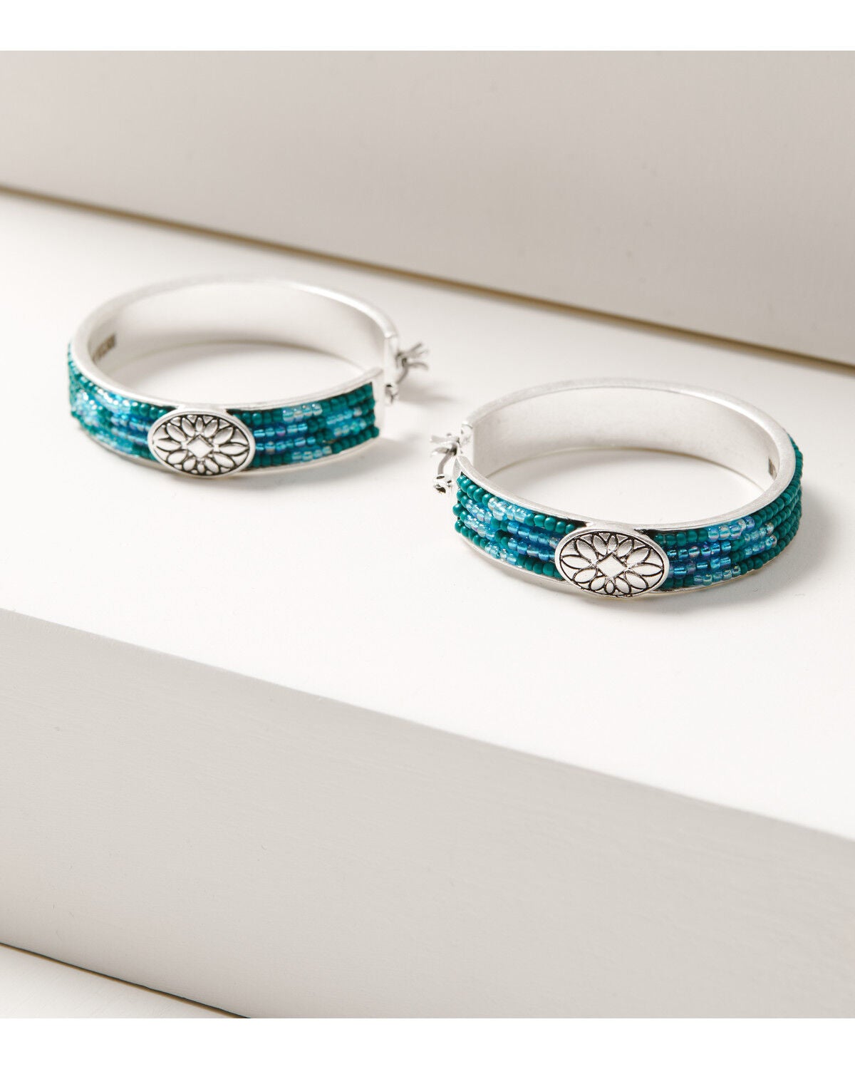 Image #2 - Lainey Wilson Women's Beaded Hoop Earrings, Silver, hi-res