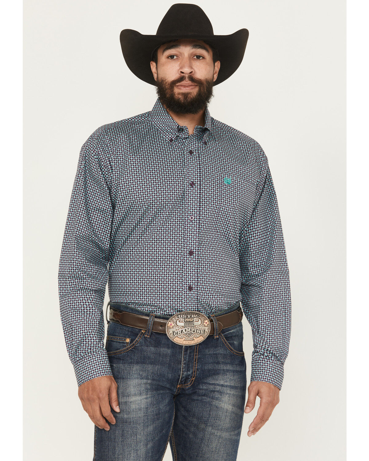 Image #1 - Cinch Men's Floral Geo Print Long Sleeve Button-Down Stretch Western Shirt, Purple, hi-res