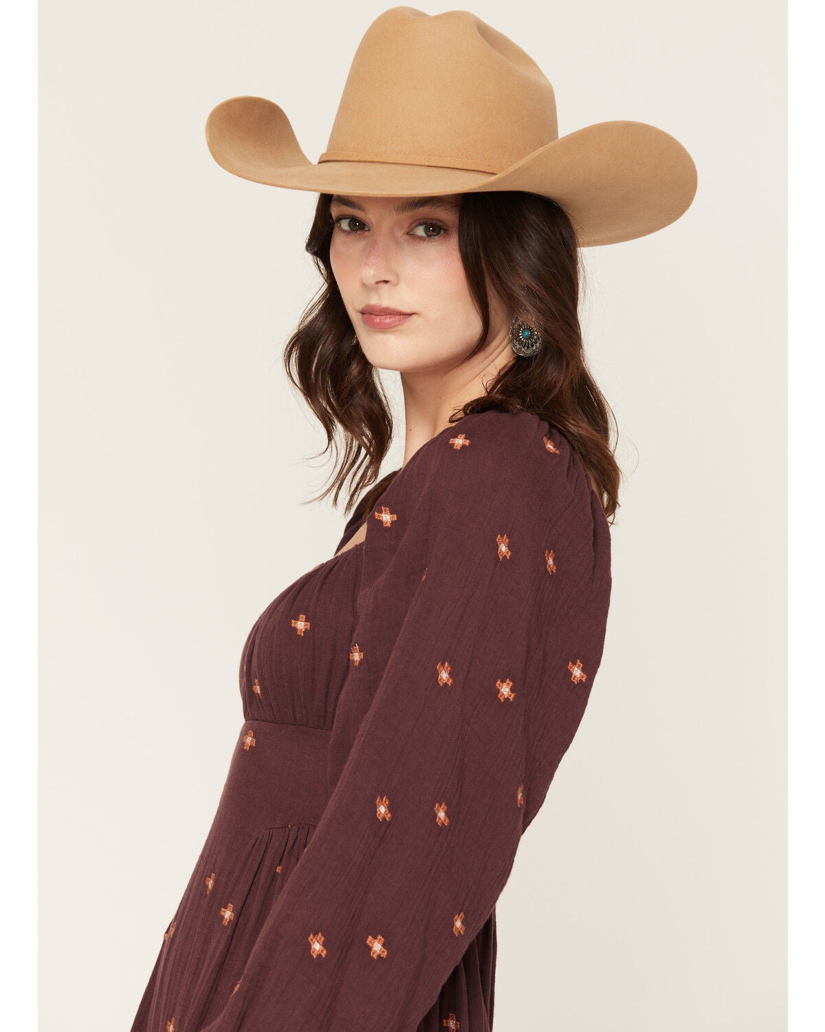 Image #2 - Rock & Roll Denim Women's Geo Print Embroidered Maxi Dress, Wine, hi-res