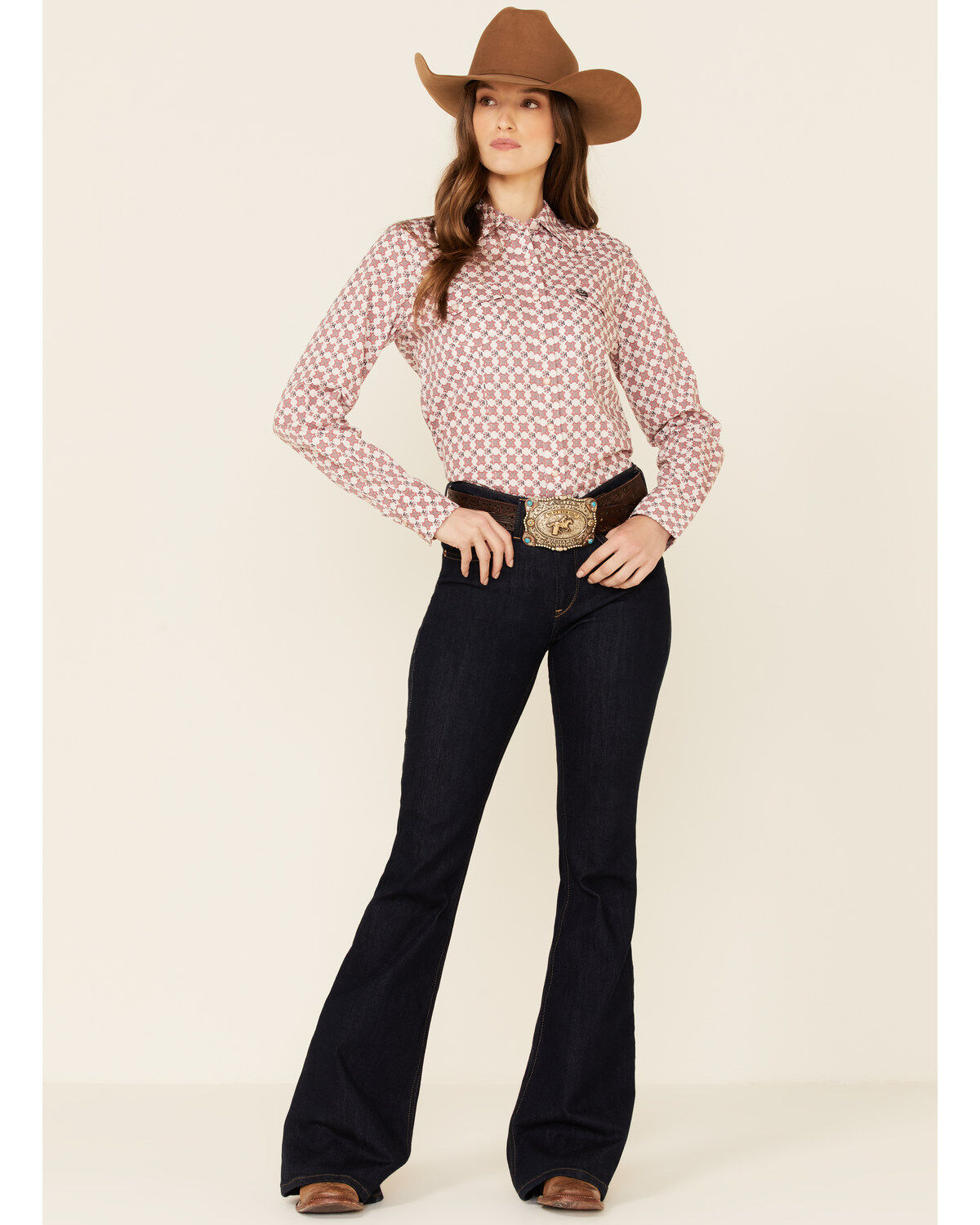Image #2 - Cinch Women's Pink Geo Print Long Sleeve Snap Western Core Shirt, Pink, hi-res