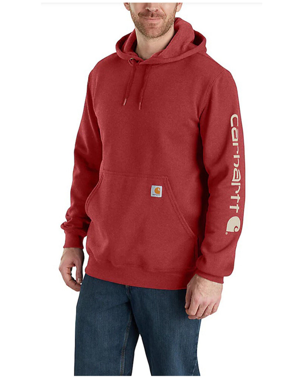 Carhartt Men's Loose Fit Midweight Logo Graphic Hooded Sweatshirt, Dark Red, hi-res