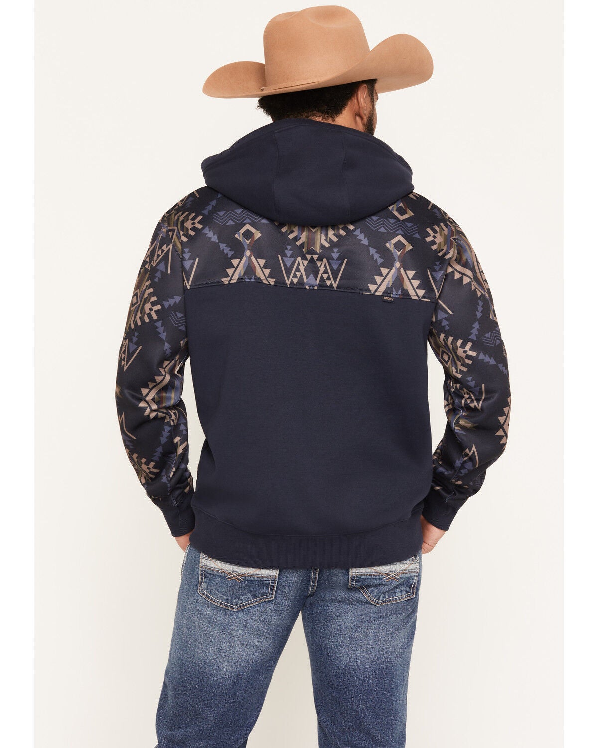 Image #4 - Hooey Men's Jimmy Southwestern Block Print Hooded Pullover, Navy, hi-res