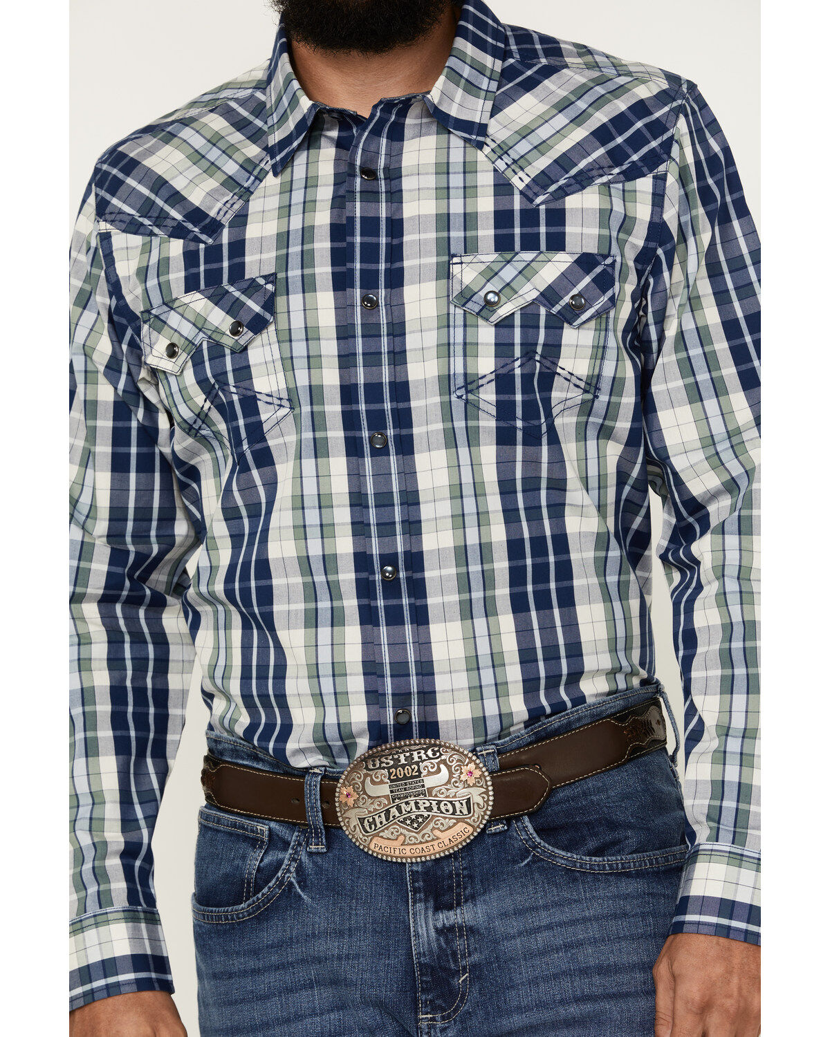 Image #3 - Cody James Men's Cole Plaid Print Long Sleeve Pearl Snap Western Shirt, Cream, hi-res