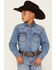 Cody James Boys' Cave Creek Long Sleeve Snap Western Denim Shirt, Medium Wash, hi-res