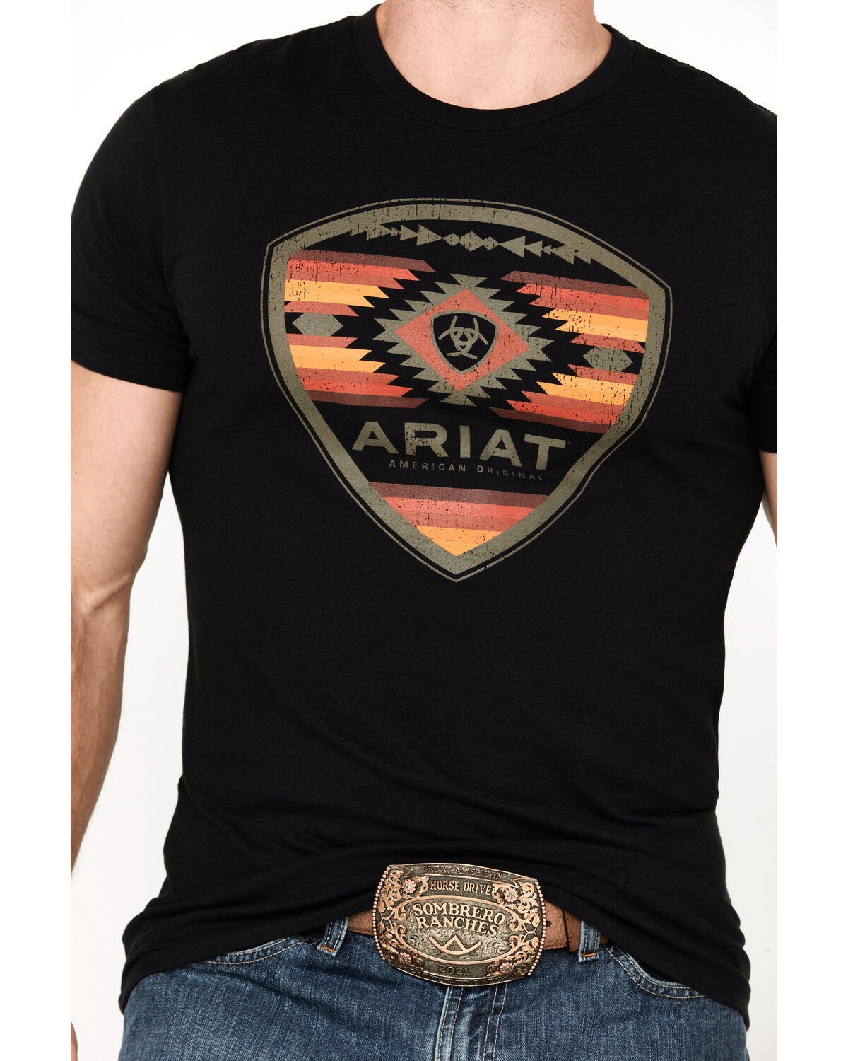 Image #3 - Ariat Men's Boot Barn Exclusive Southwestern Short Sleeve Graphic T-Shirt, Black, hi-res