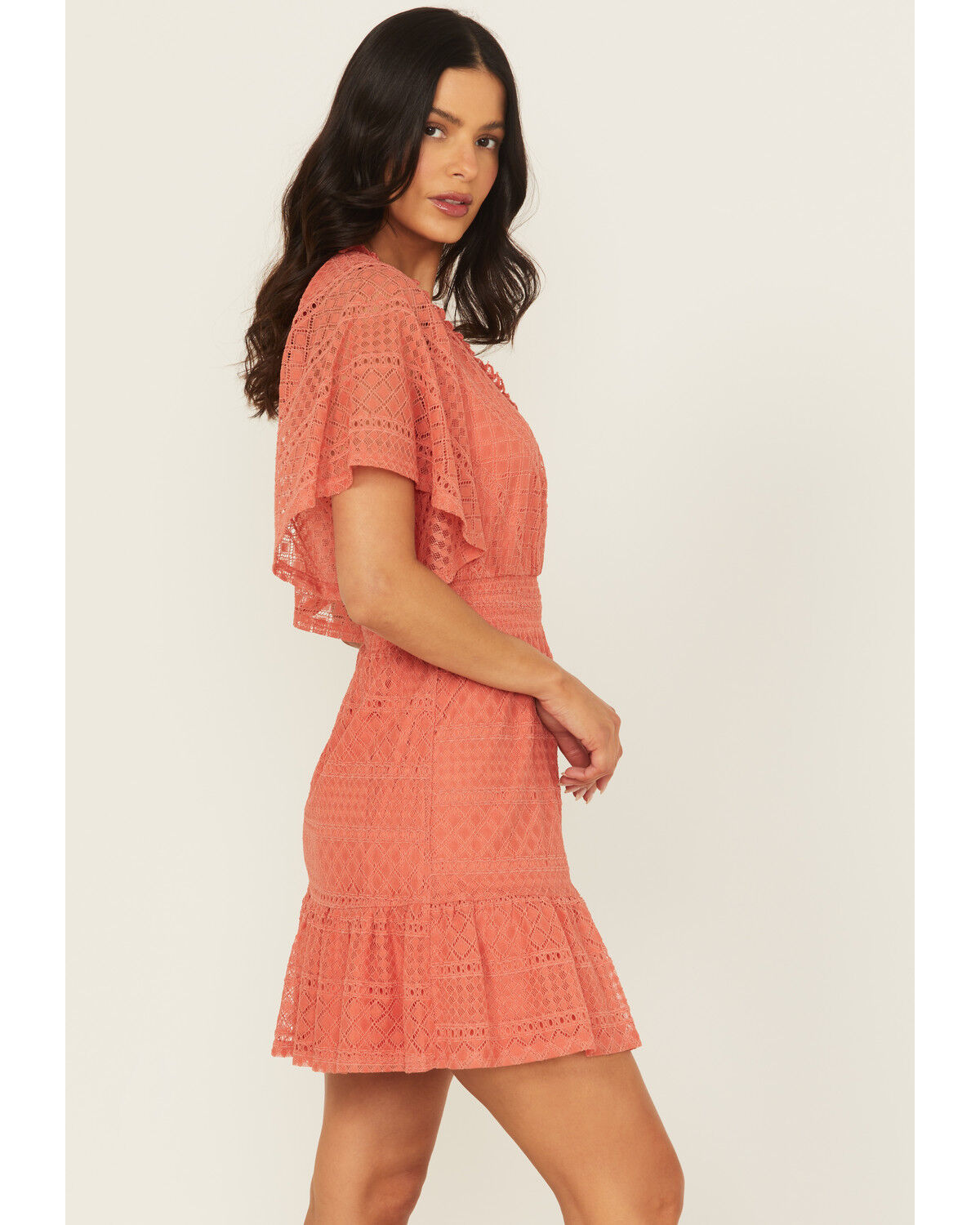 Product Name:  Shyanne Women's Faux Wrap Lace Mini Dress