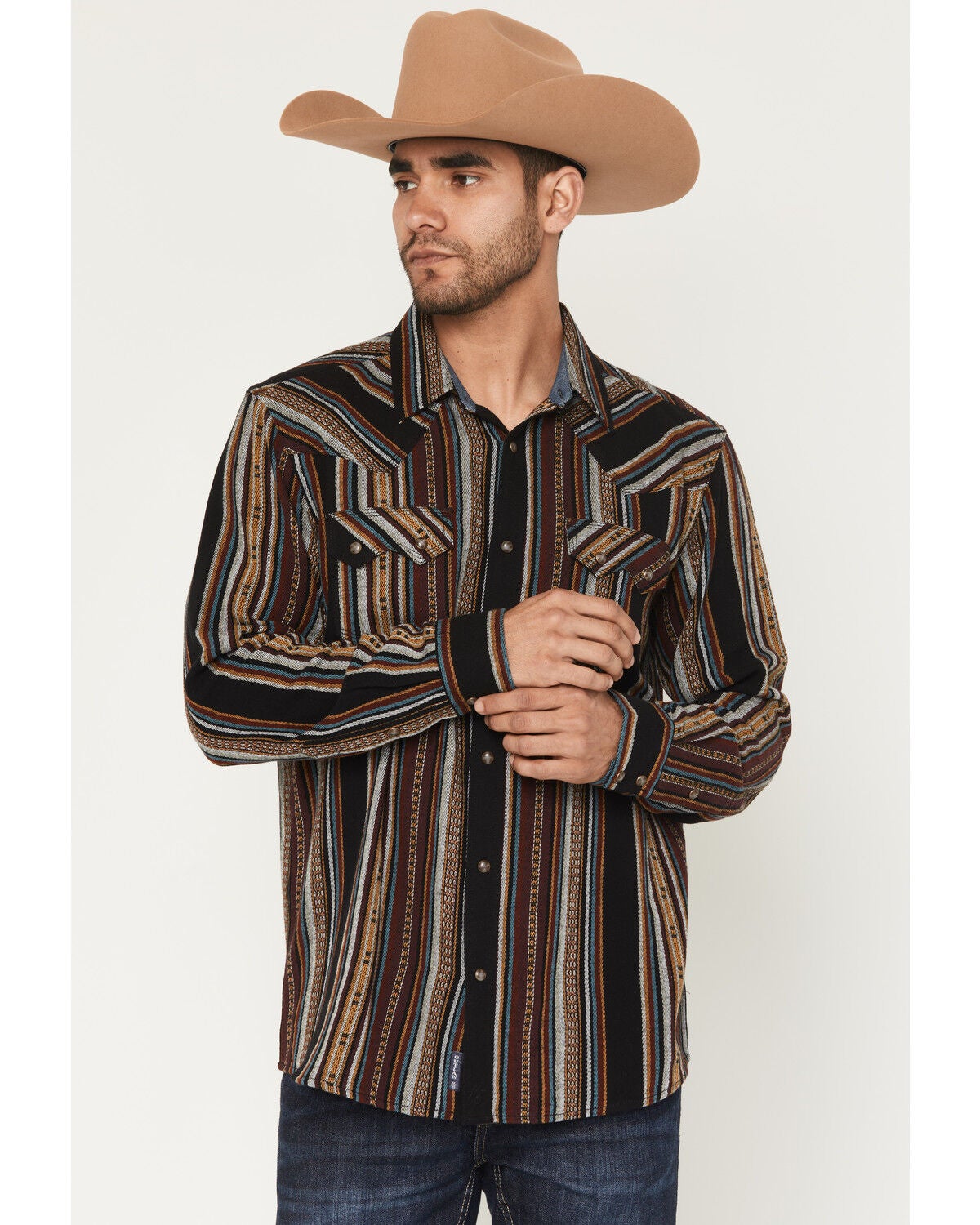 Moonshine Spirit&reg; Men's Reverend Striped Print Long Sleeve Snap Flannel Shirt, Multi, hi-res