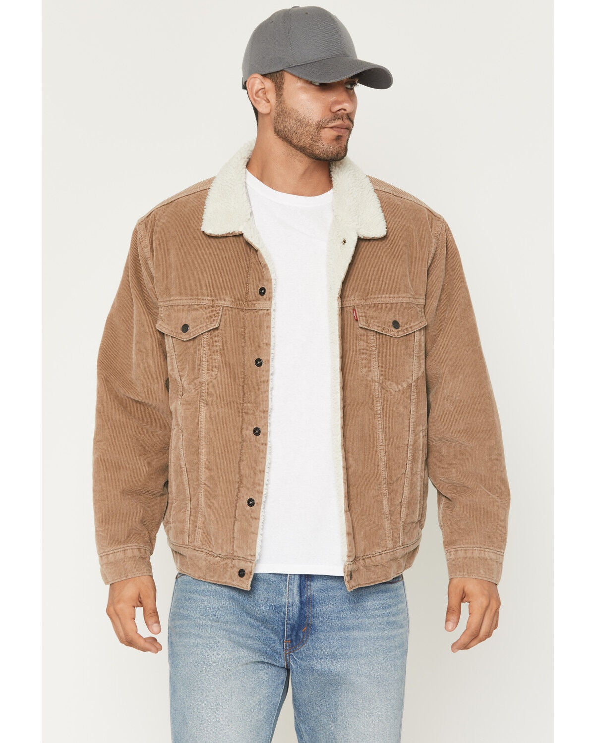 Levi's Men's Corduroy Sherpa Lined Snap Trucker Jacket, Tan, hi-res