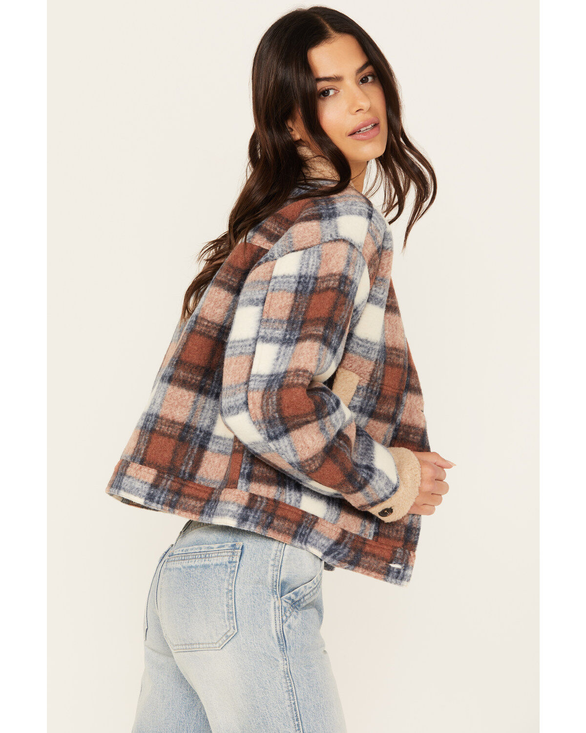 Image #2 - Cleo + Wolf Women's Cropped Plaid Print Jacket, Rust Copper, hi-res