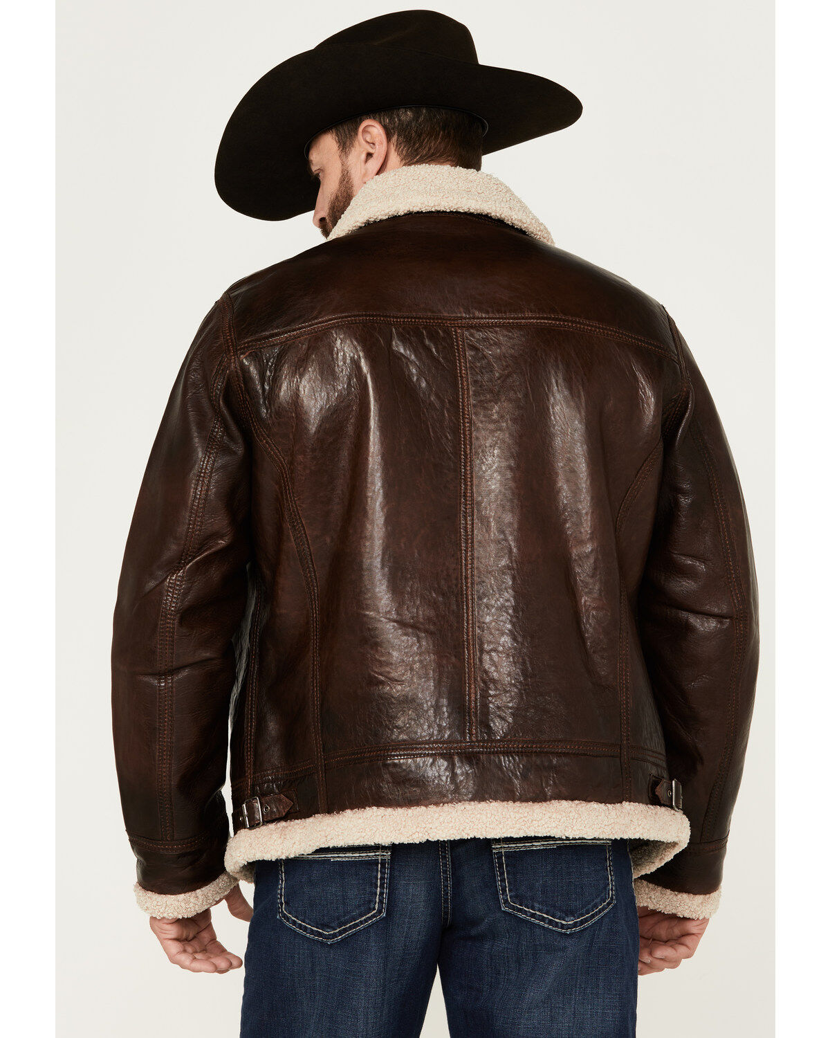 Image #4 - Scully Men's Sherpa Lined Leather Jacket, Chocolate, hi-res