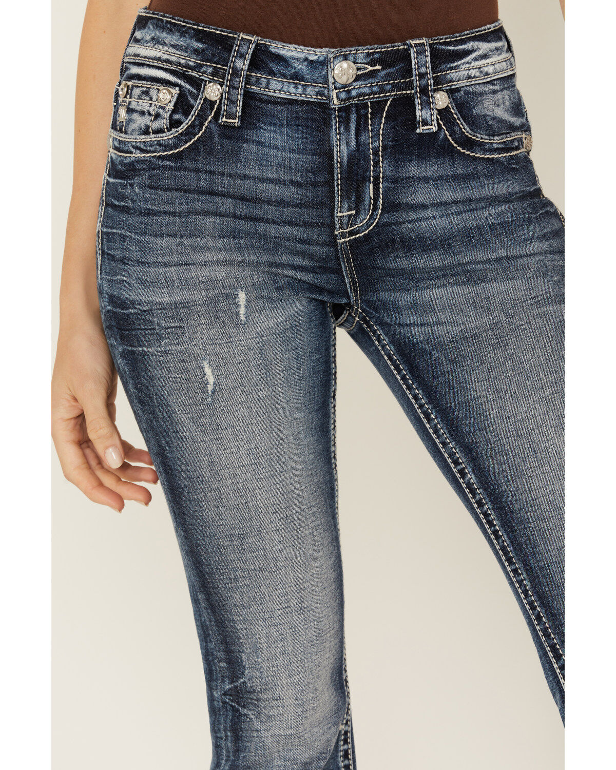 Product Name:  Miss Me Women's Dark Wash Mid Rise Bootcut Stretch Denim Jeans