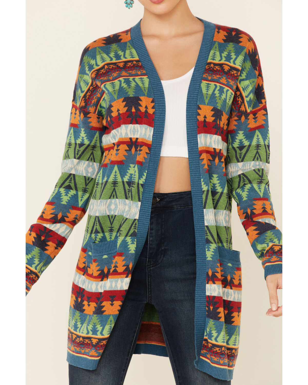 Image #3 - Tasha Polizzi Women's Southwestern Print Cardigan, Blue, hi-res