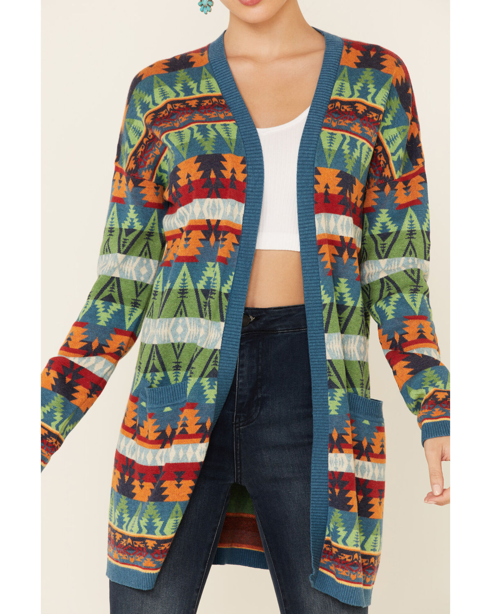 Image #3 - Tasha Polizzi Women's Southwestern Print Cardigan, Blue, hi-res