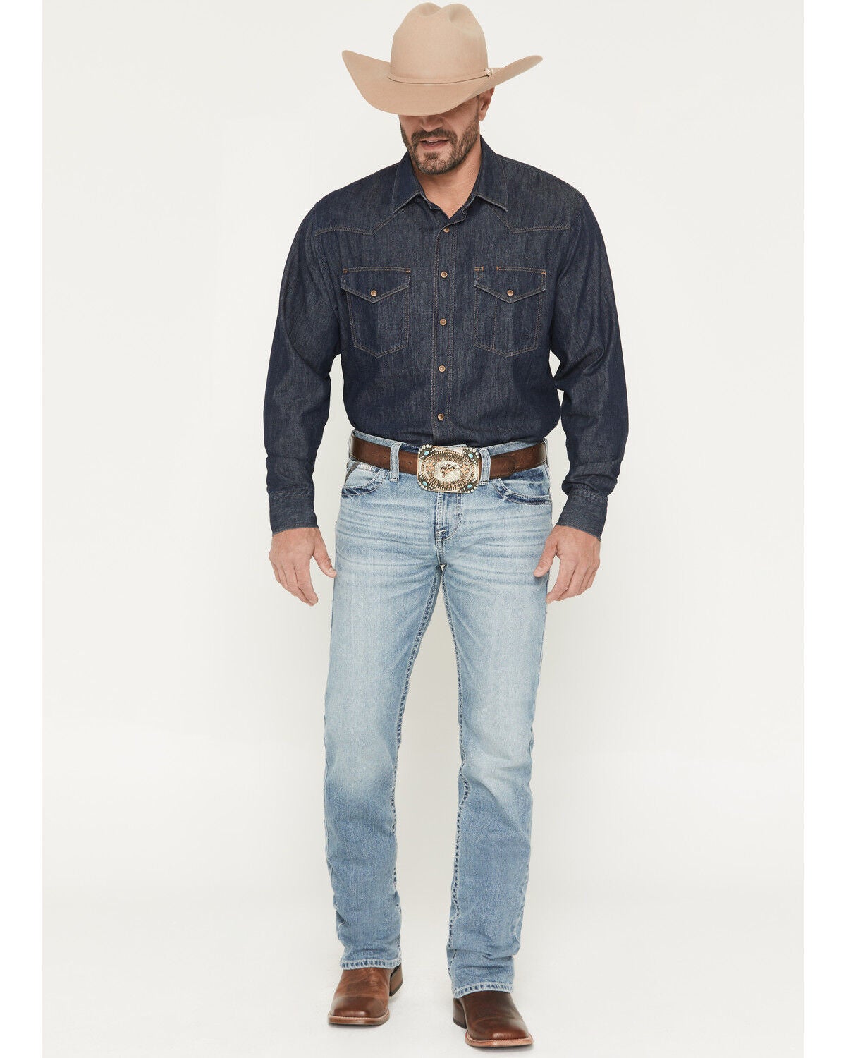 Ariat Men's M7 Rocker Shasta Light Wash Slim Straight Stretch Denim Jeans, Blue, hi-res