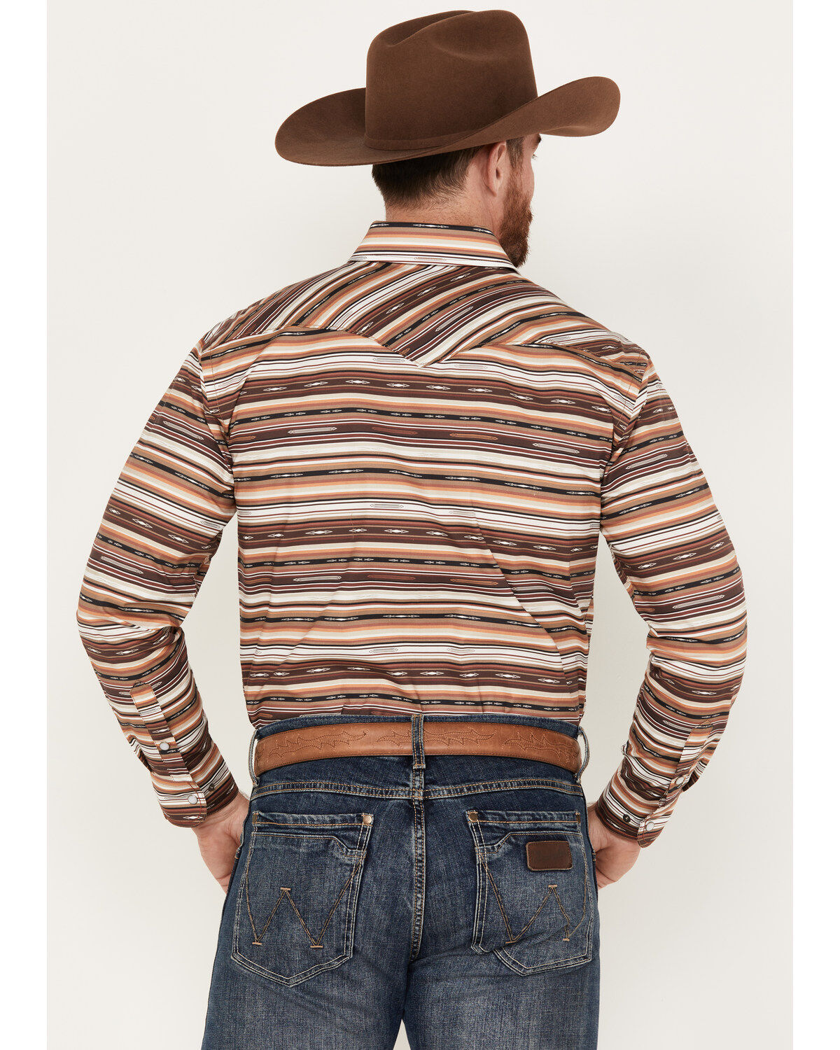 Image #4 - Rough Stock by Panhandle Men's Southwestern Striped Long Sleeve Western Pearl Snap Shirt, Brown, hi-res