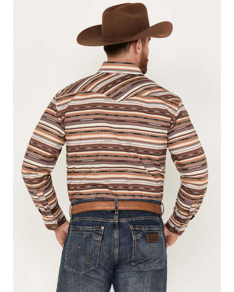 Rough Stock by Panhandle Southwestern Striped Long Sleeve Western Pearl Snap Shirt, Brown, hi-res