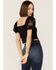 Flying Tomato Women's Cropped Lace White Blouse, Black, hi-res