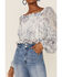 En Crème Women's Paisley Peasant Ruffle Hem Woven Top, Blue, hi-res