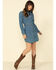 Image #1 - Wrangler Women's Medium Wash Denim Western Shirt Mini Dress, Blue, hi-res