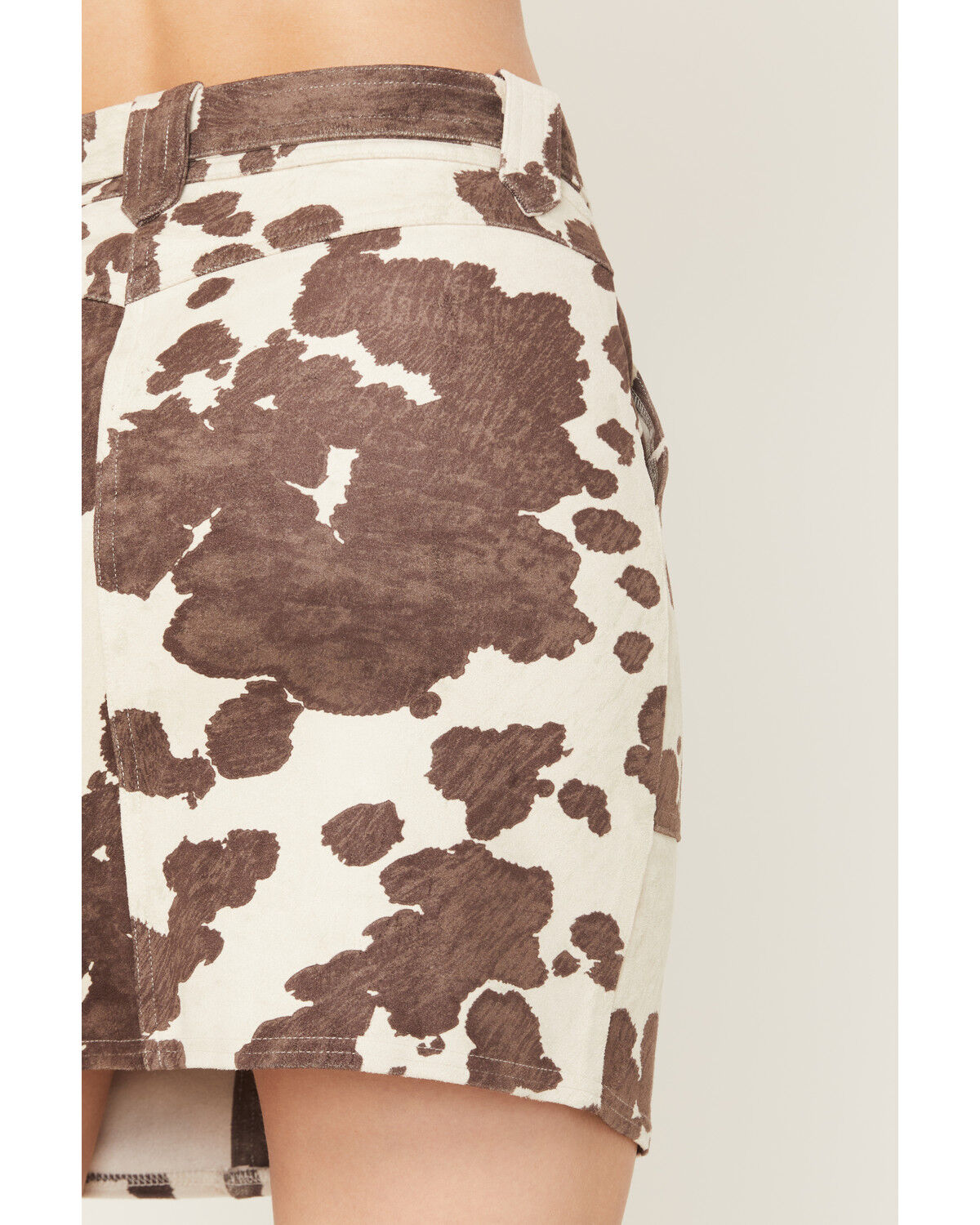 Image #4 - Shyanne Women's Sylvia Cow Print Faux Suede Belted Mini Skirt, Brown, hi-res