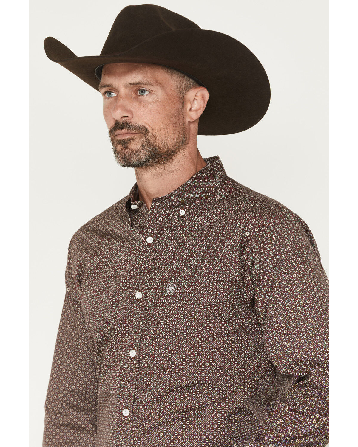 Image #2 - Ariat Men's Wrinkle Free Geo Print Fitted Long Sleeve Button-Down Western Shirt, Brown, hi-res