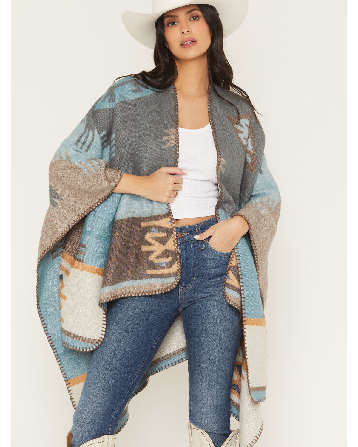 Image #2 - Shyanne Women's Southwestern Print Blanket Shawl, Turquoise, hi-res