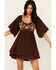 Image #1 - Shyanne Women's Embroidered Mesh Crinkle Mini Dress, Dark Brown, hi-res