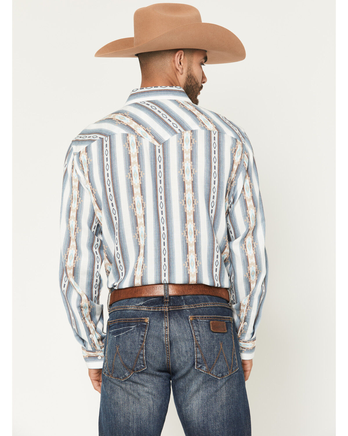 Image #4 - Panhandle Men's Vintage Southwestern Striped Long Sleeve Pearl Snap Western Shirt, Natural, hi-res