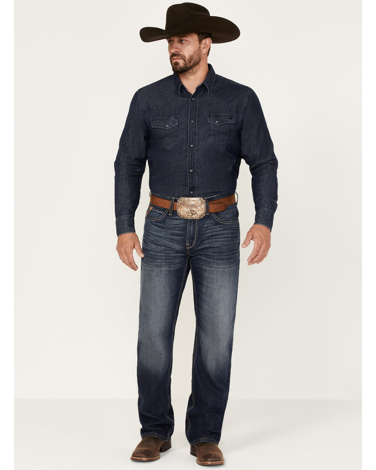 Image #1 - Ariat Men's Big Sur 3D Garby Dark Wash Relaxed Bootcut Jeans, Blue, hi-res