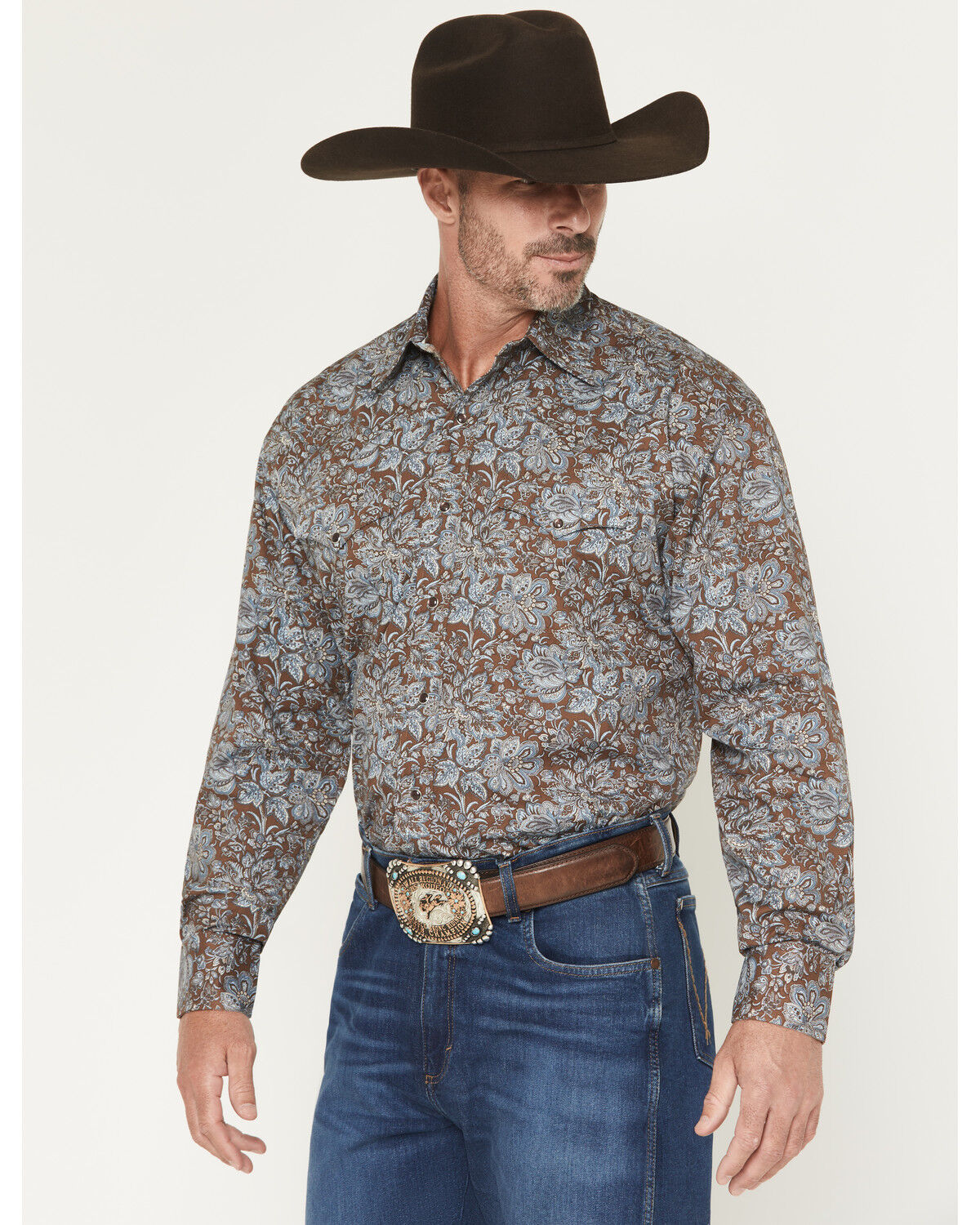 Image #2 - Stetson Men's Floral Paisley Print Long Sleeve Snap Western Shirt, Brown, hi-res