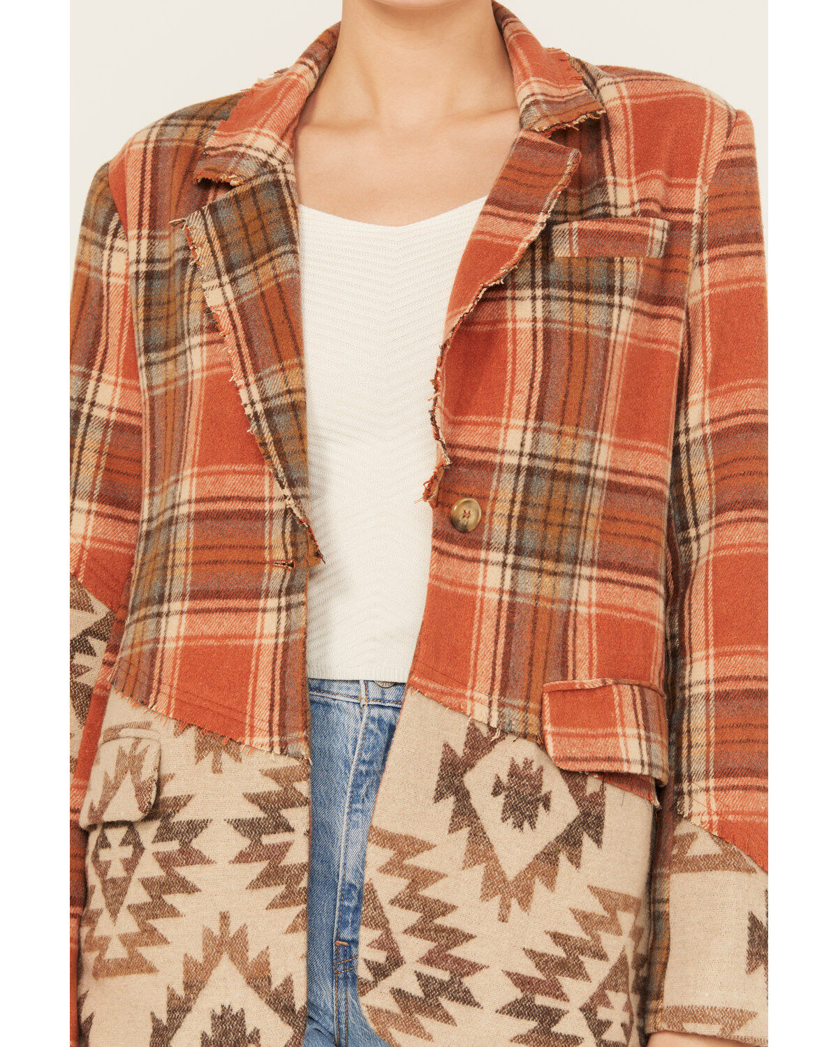 Image #3 - Miss Me Women's Plaid Southwestern Print Blazer, , hi-res