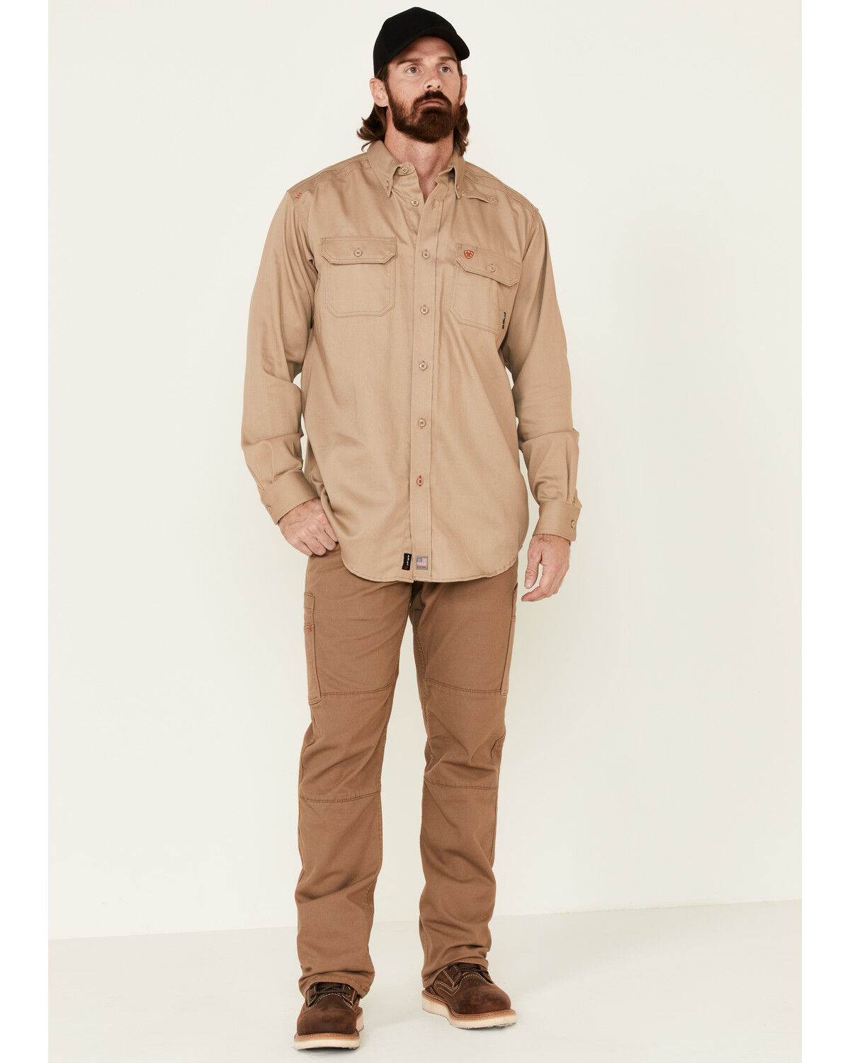 Image #2 - Ariat Men's FR Solid Twill Long Sleeve Button Down Work Shirt - Tall, Beige, hi-res