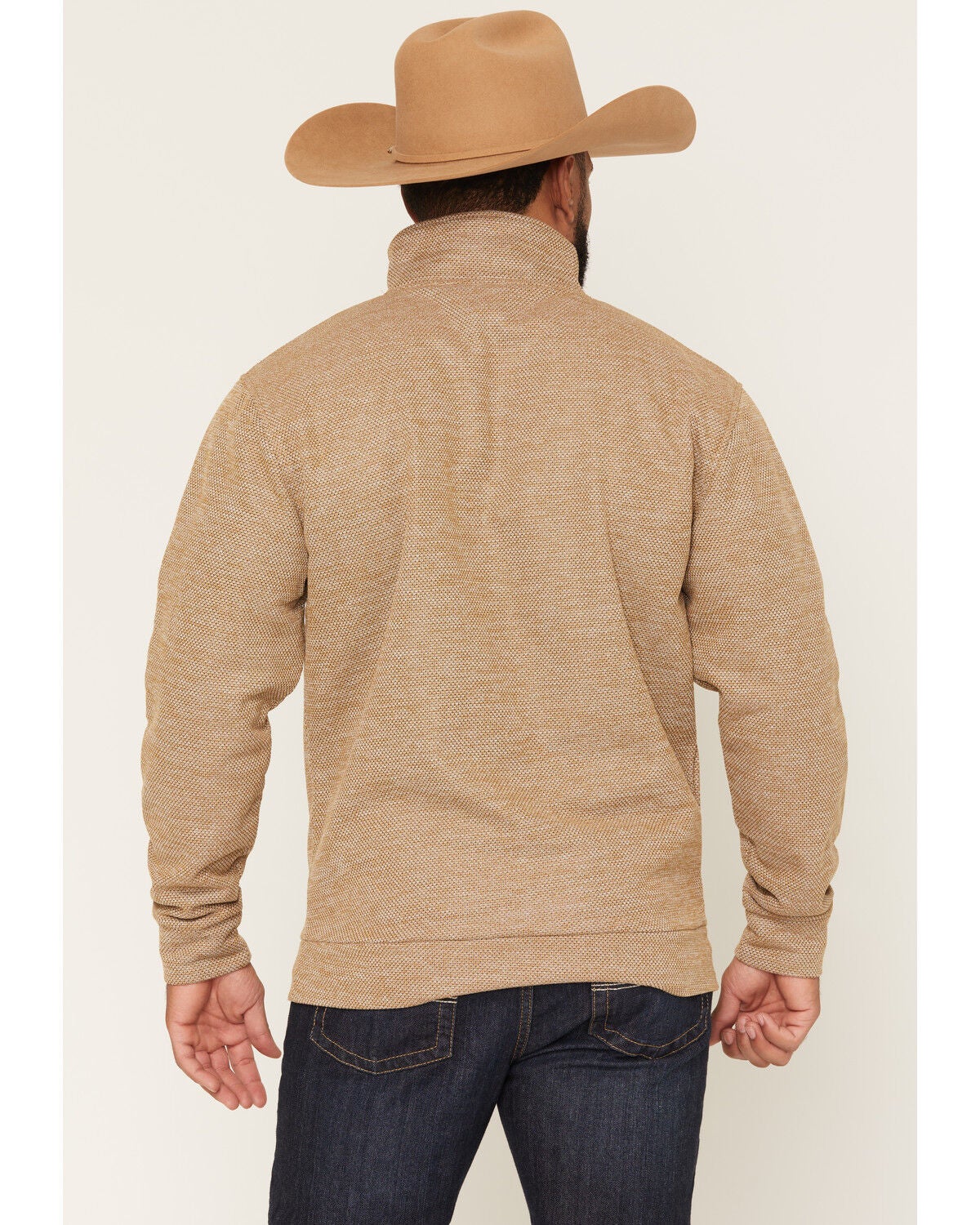 Image #4 - Cowboy Hardware Men's Steer Head Heathered 1/4 Zip Pullover, Tan, hi-res