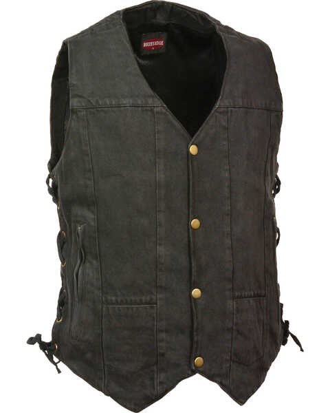 Image #1 - Milwaukee Leather Men's 10 Pocket Side Lace Denim Vest - 5X, Black, hi-res