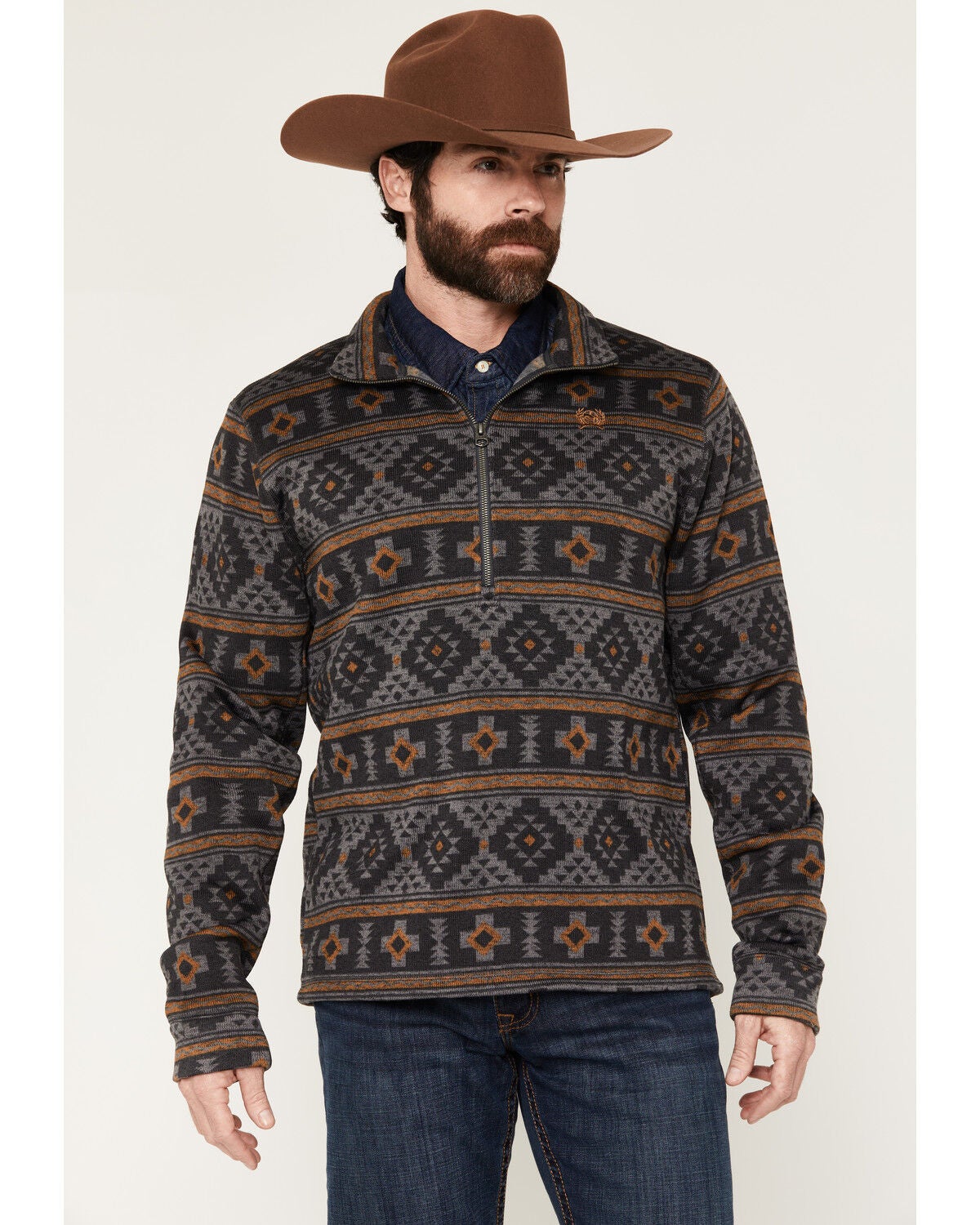 Cinch Men's Southwestern 1/4 Zip-Up Pullover, Charcoal, hi-res